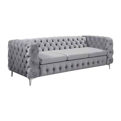 3+2 Seater Sofa Classic Button Tufted Lounge in Grey Velvet Fabric with Metal Legs - John Cootes