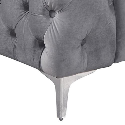 3+2 Seater Sofa Classic Button Tufted Lounge in Grey Velvet Fabric with Metal Legs - John Cootes