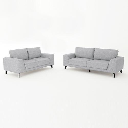 3+2 Seater Sofa Light Grey Fabric Lounge Set for Living Room Couch with Solid Wooden Frame Black Legs - John Cootes