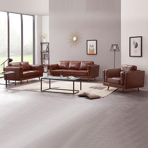 3+2Seater Sofa Brown Leather Lounge Set for Living Room Couch with Wooden Frame - John Cootes