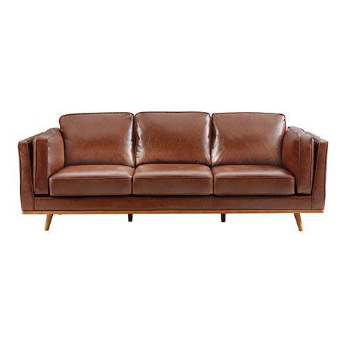 3+2Seater Sofa Brown Leather Lounge Set for Living Room Couch with Wooden Frame - John Cootes