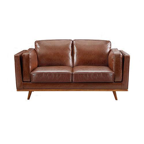 3+2Seater Sofa Brown Leather Lounge Set for Living Room Couch with Wooden Frame - John Cootes
