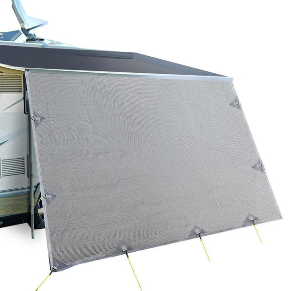 3.7M Caravan Privacy Screens 1.95m Roll Out Awning End Wall Side Sun Shade - John Cootes