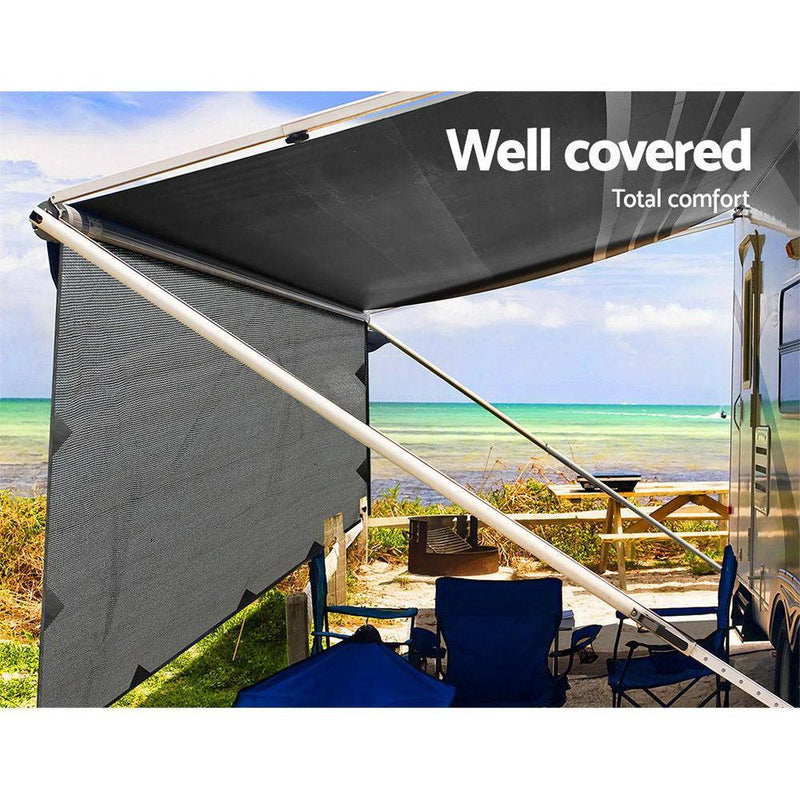 3.7M Caravan Privacy Screens 1.95m Roll Out Awning End Wall Side Sun Shade - John Cootes