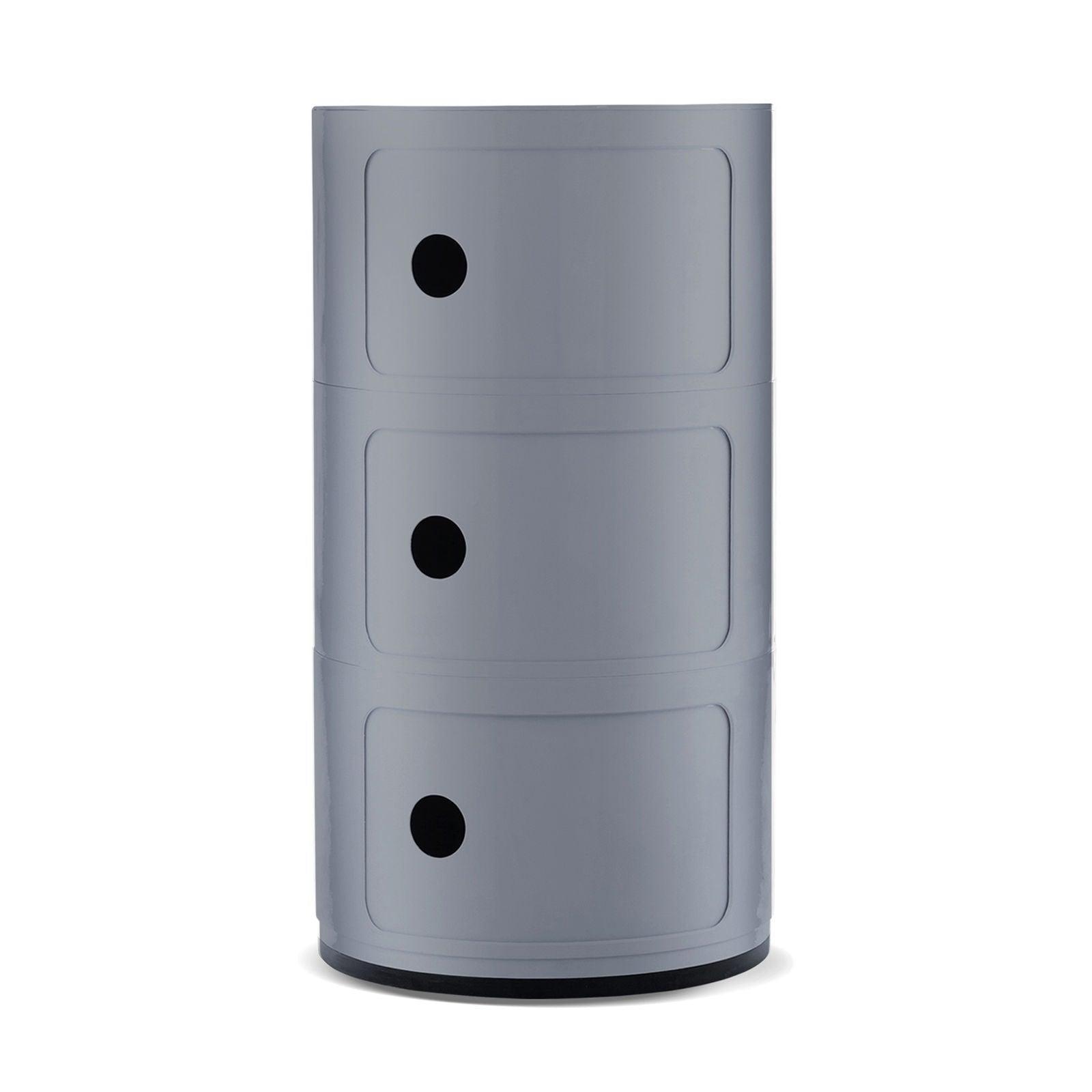 3-Draw Retro-Style Cylinder Tower Storage Drawer Organiser Cabinet Unit - Silver Silver - John Cootes