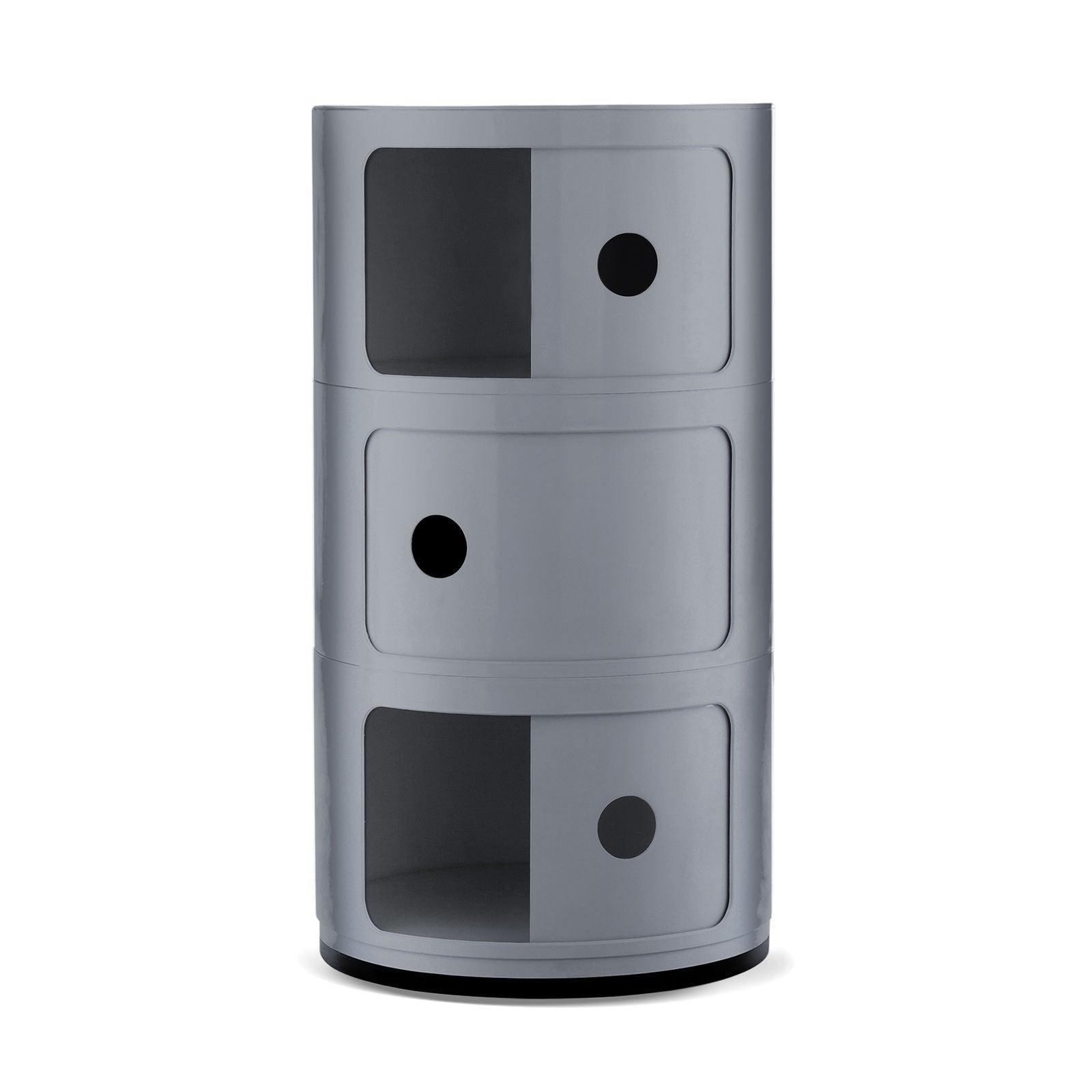 3-Draw Retro-Style Cylinder Tower Storage Drawer Organiser Cabinet Unit - Silver Silver - John Cootes