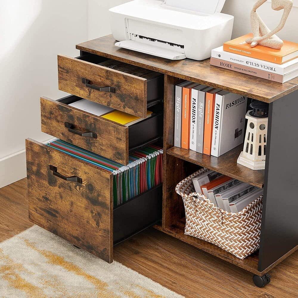 3-Drawer File Cabinet with Open Compartments for A4 Rustic Brown and Black - John Cootes