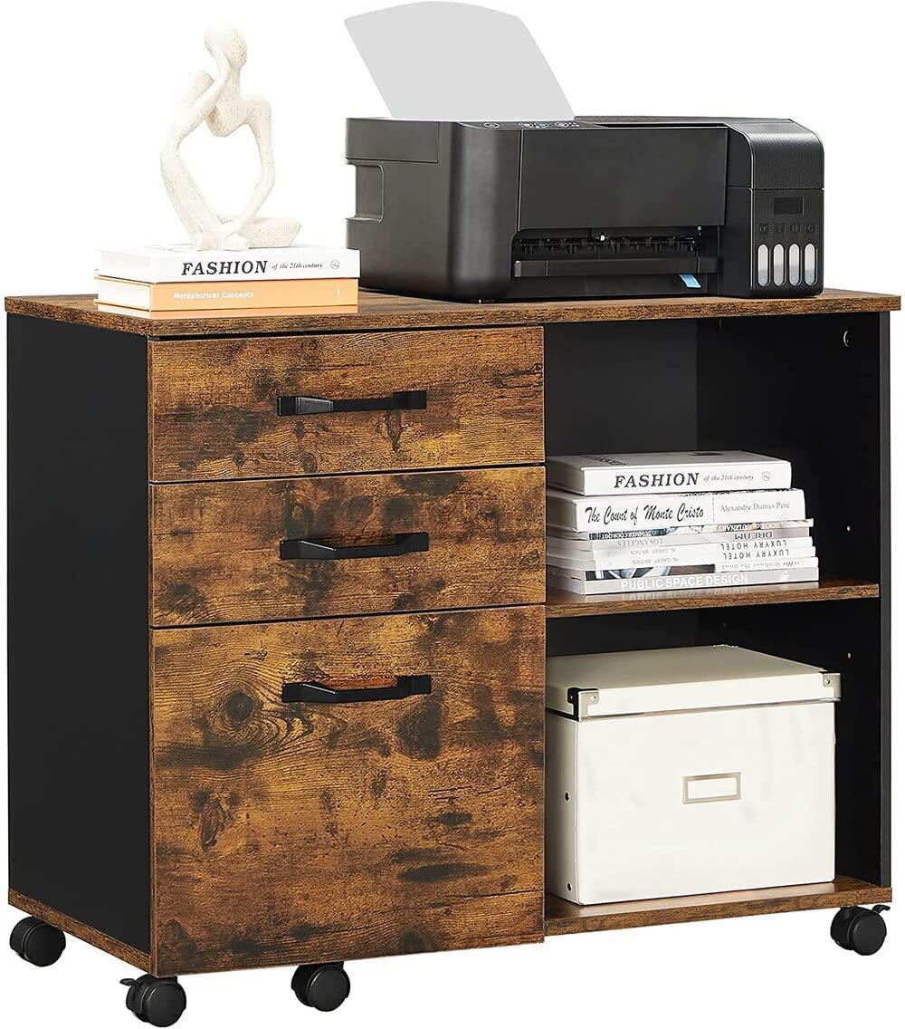 3-Drawer File Cabinet with Open Compartments for A4 Rustic Brown and Black - John Cootes
