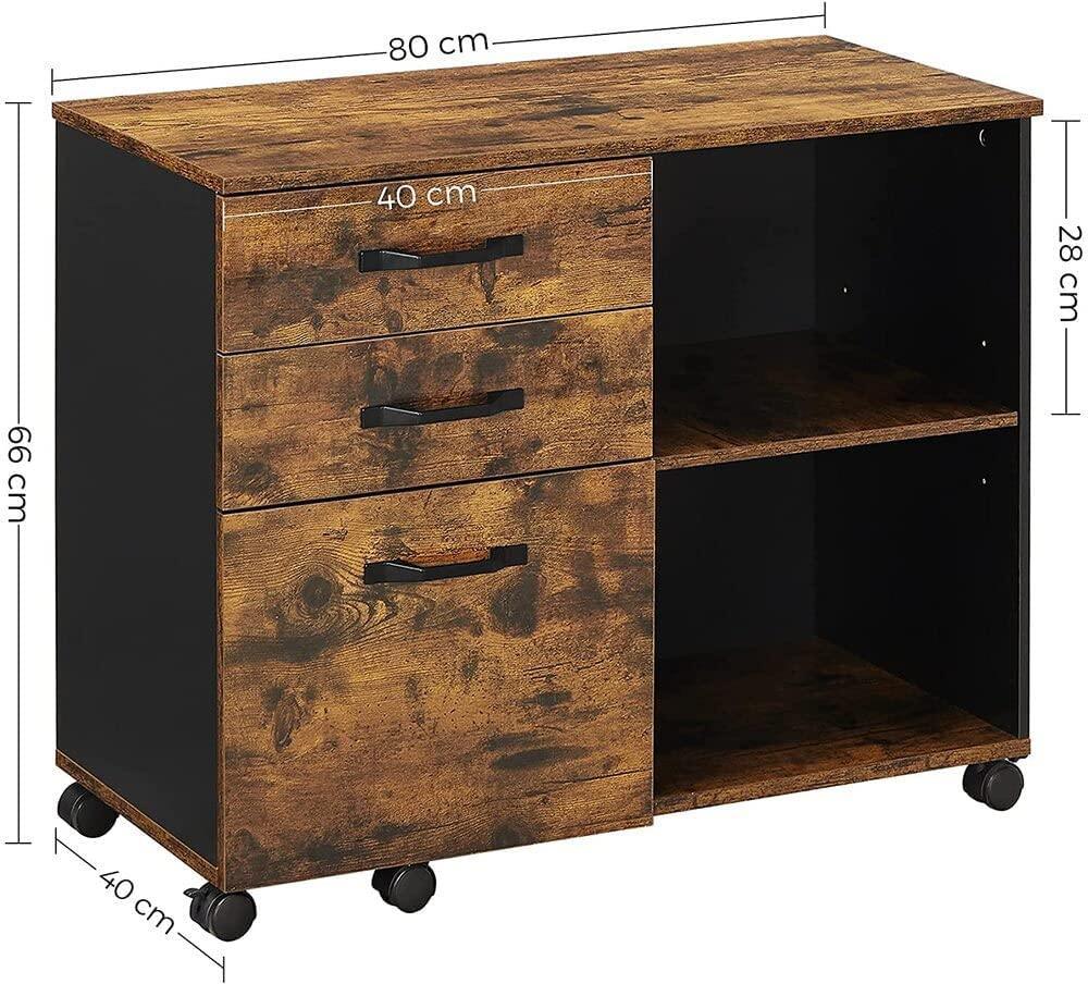 3-Drawer File Cabinet with Open Compartments for A4 Rustic Brown and Black - John Cootes