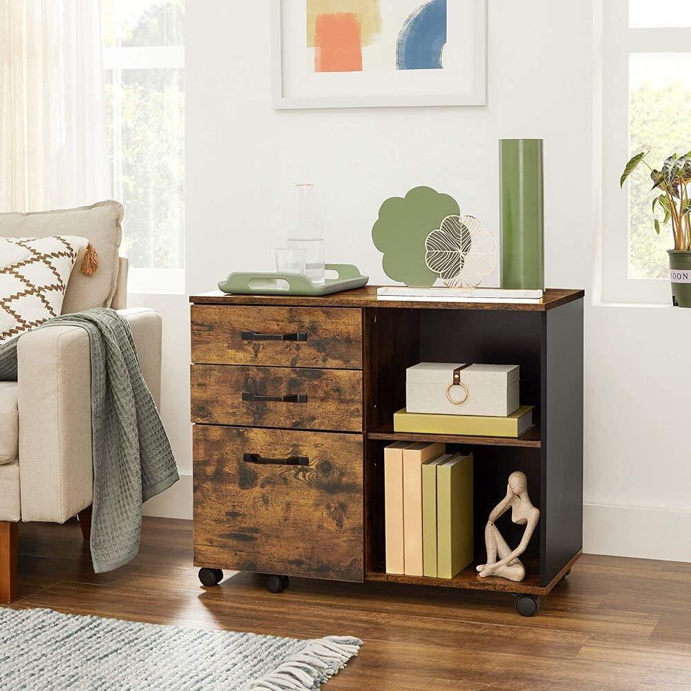 3-Drawer File Cabinet with Open Compartments for A4 Rustic Brown and Black - John Cootes