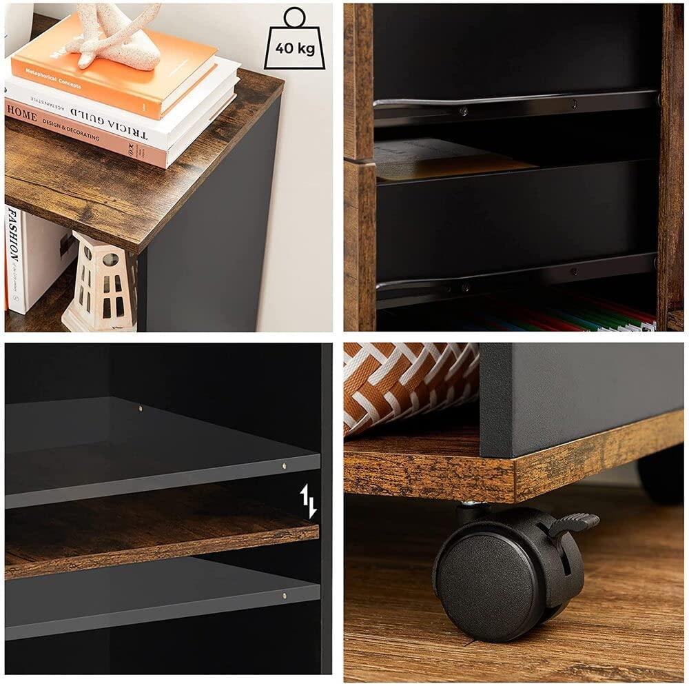 3-Drawer File Cabinet with Open Compartments for A4 Rustic Brown and Black - John Cootes