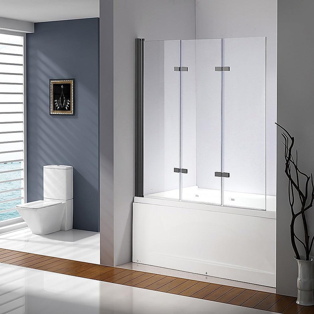 3 Fold Black Folding Bath Shower Screen Door Panel 1300mm x 1400mm - John Cootes