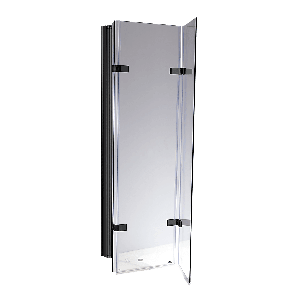 3 Fold Black Folding Bath Shower Screen Door Panel 1300mm x 1400mm - John Cootes