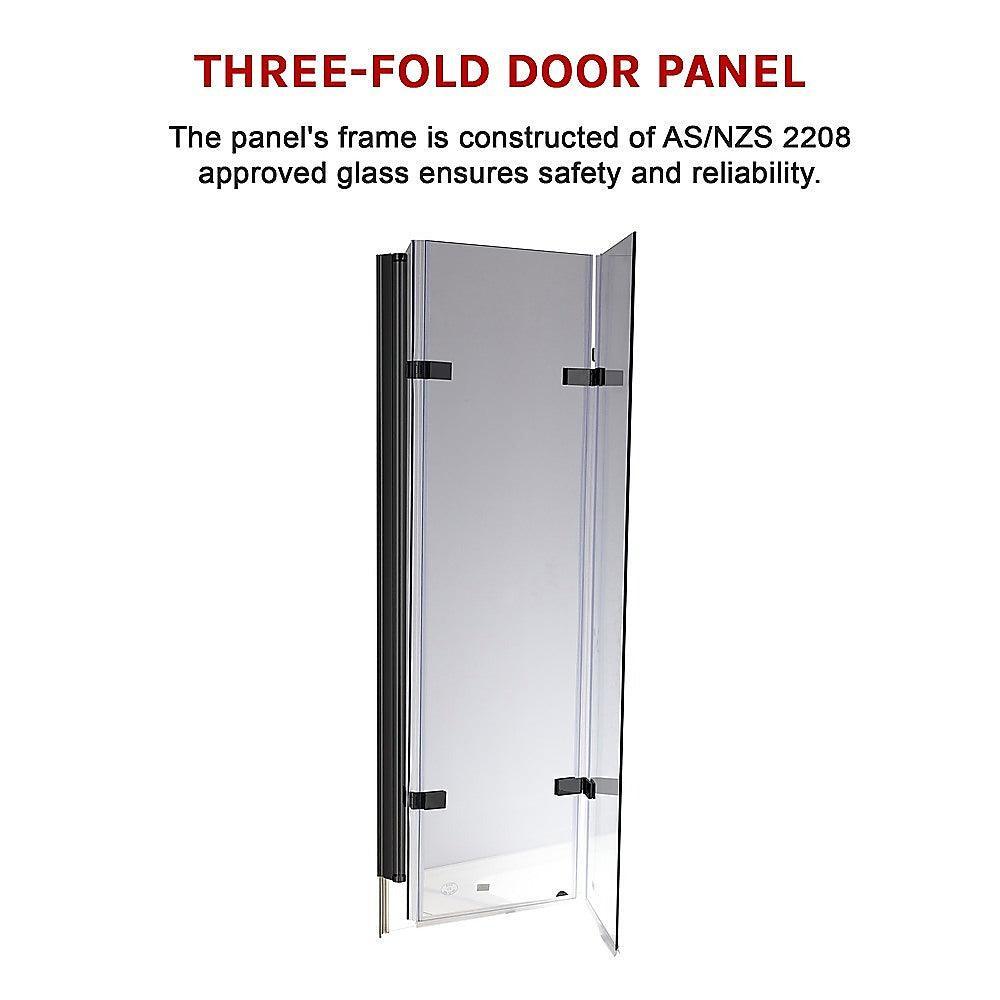 3 Fold Black Folding Bath Shower Screen Door Panel 1300mm x 1400mm - John Cootes