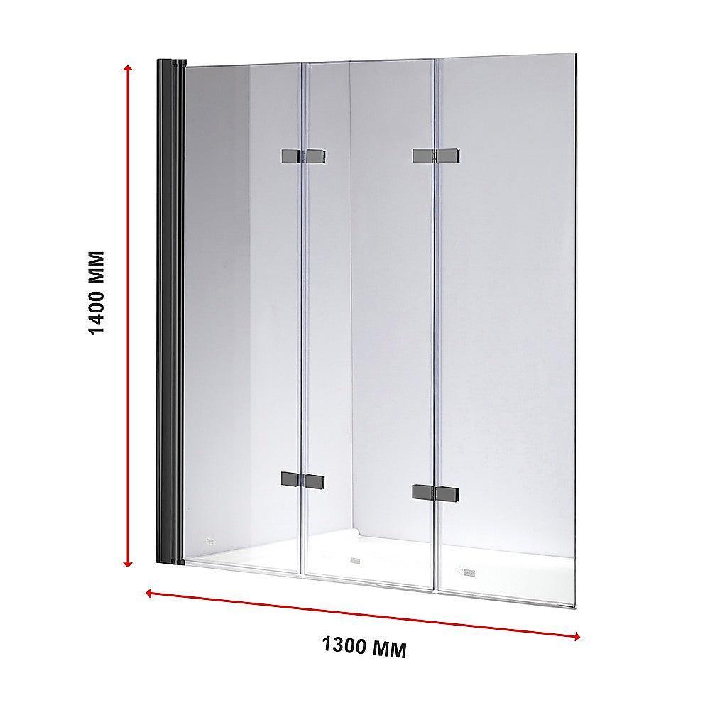 3 Fold Black Folding Bath Shower Screen Door Panel 1300mm x 1400mm - John Cootes