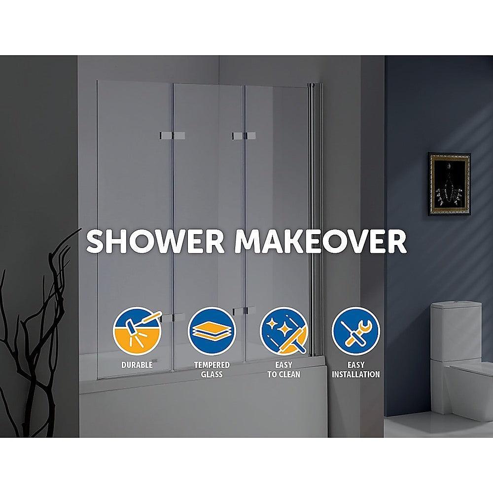 3 Fold Chrome Folding Bath Shower Screen Door Panel 1300mm x 1400mm - John Cootes