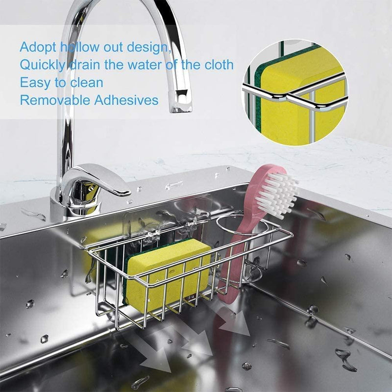 3-in-1 Adhesive Stainless Steel Sink Caddy Organizer Storage for Kitchen Rustproof - John Cootes