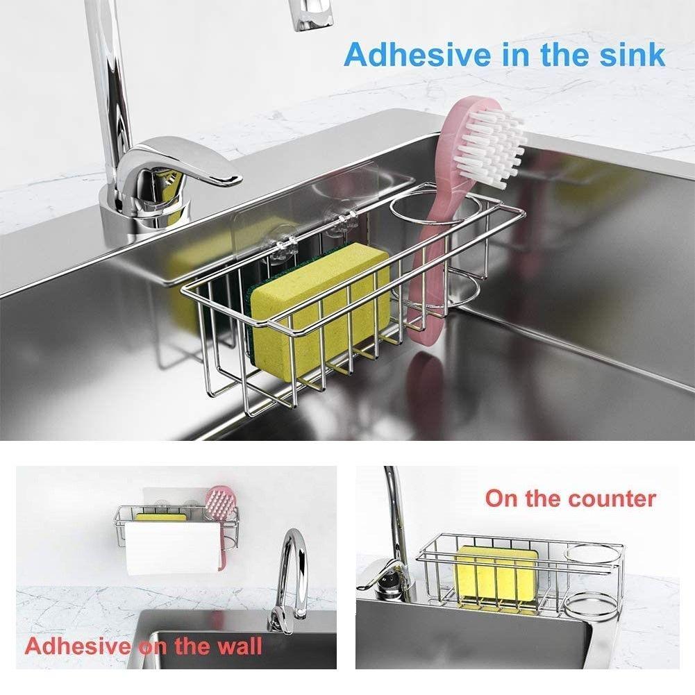 3-in-1 Adhesive Stainless Steel Sink Caddy Organizer Storage for Kitchen Rustproof - John Cootes