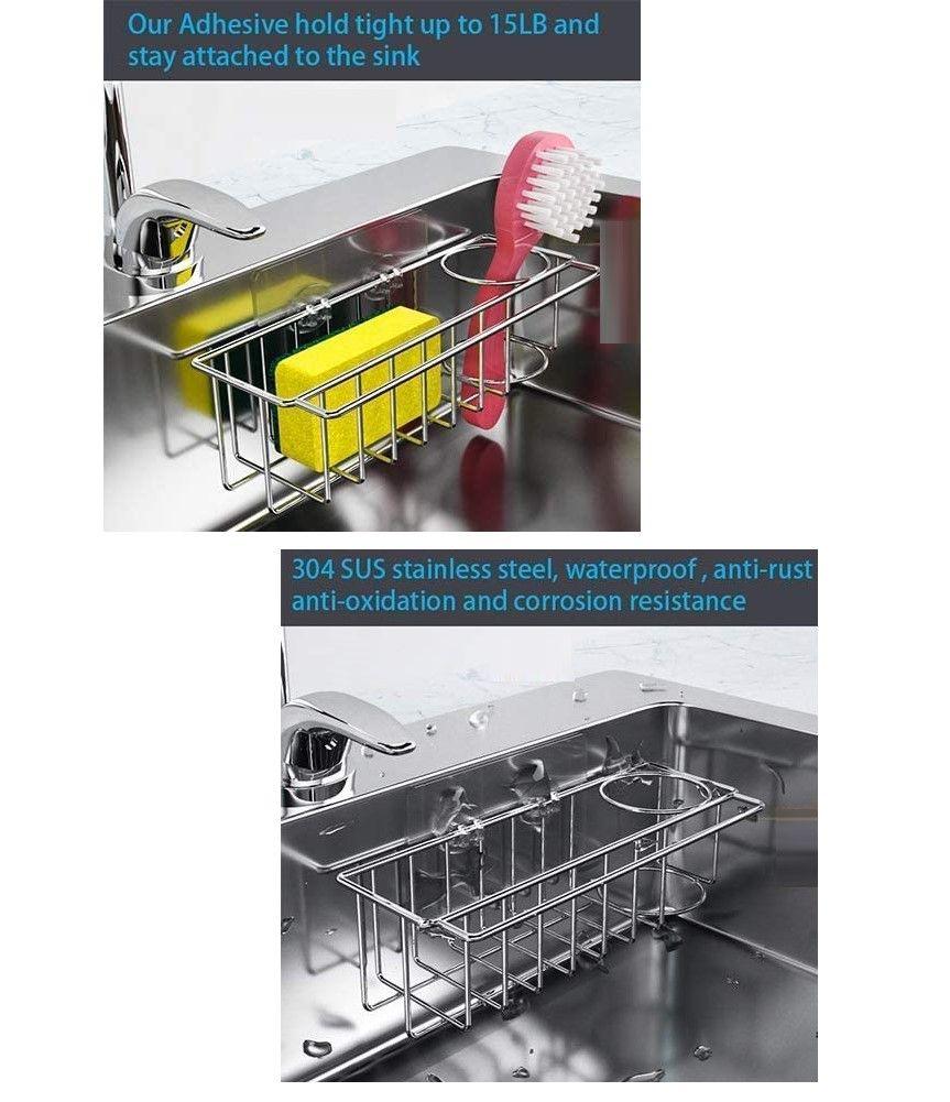 3-in-1 Adhesive Stainless Steel Sink Caddy Organizer Storage for Kitchen Rustproof - John Cootes