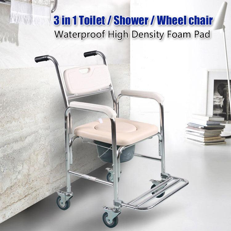 3-in-1 Mobile Rolling Chair Wheelchair Commode Bedside Toilet Chair Shower Chair - John Cootes