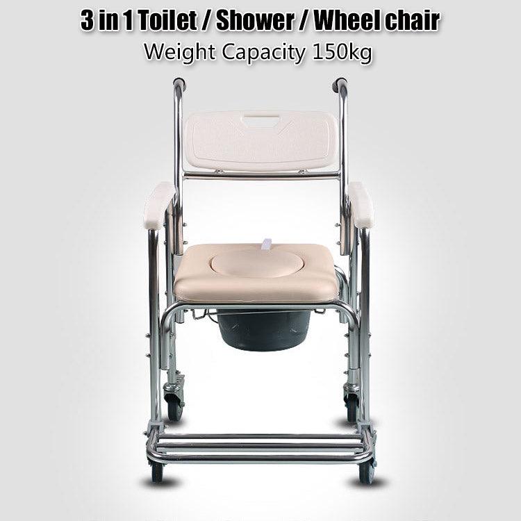 3-in-1 Mobile Rolling Chair Wheelchair Commode Bedside Toilet Chair Shower Chair - John Cootes