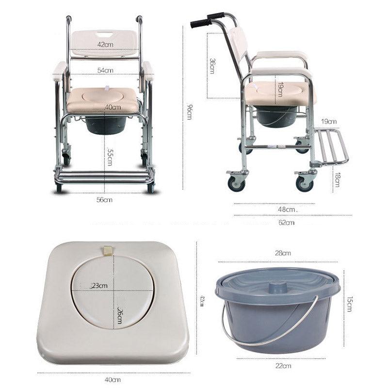 3-in-1 Mobile Rolling Chair Wheelchair Commode Bedside Toilet Chair Shower Chair - John Cootes