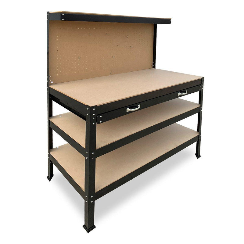 3-layer Steel Work Bench Garage Storage Table Tool Shop Shelf Pegboard Drawer - John Cootes