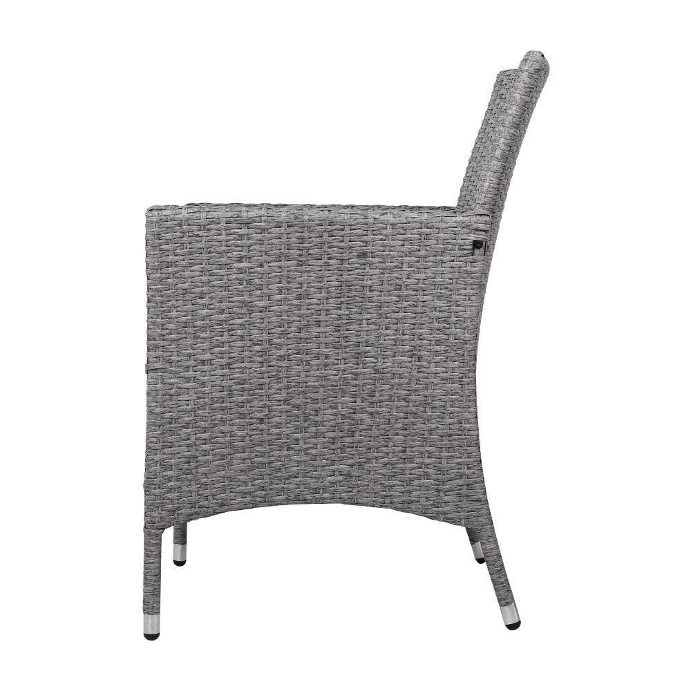 3 Piece Wicker Outdoor Chair Side Table Furniture Set - Grey - John Cootes