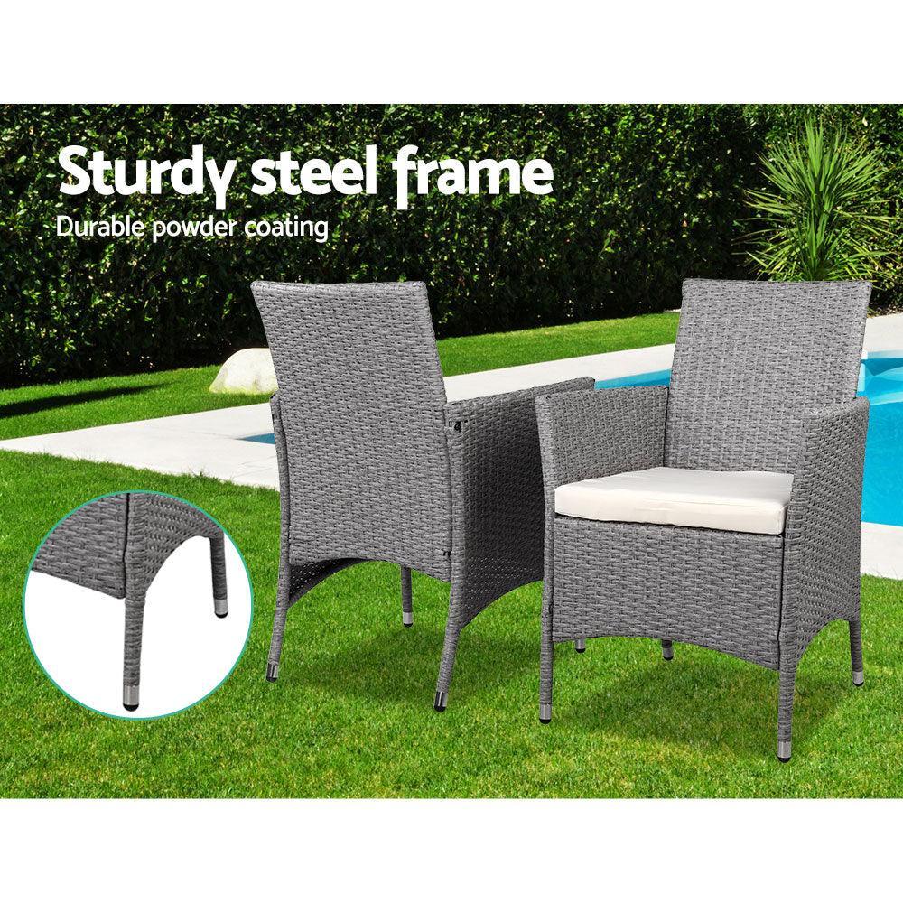 3 Piece Wicker Outdoor Chair Side Table Furniture Set - Grey - John Cootes