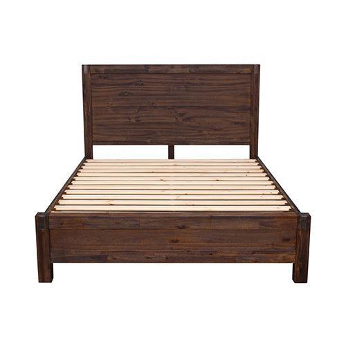 3 Pieces Bedroom Suite in Solid Wood Veneered Acacia Construction Timber Slat Queen Size Chocolate Colour Bed, Bedside Table - John Cootes