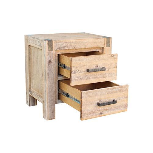 3 Pieces Bedroom Suite in Solid Wood Veneered Acacia Construction Timber Slat Queen Size Oak Colour Bed, Bedside Table - John Cootes