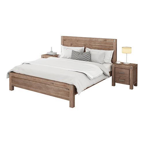 3 Pieces Bedroom Suite in Solid Wood Veneered Acacia Construction Timber Slat Single Size Oak Colour Bed, Bedside Table - John Cootes