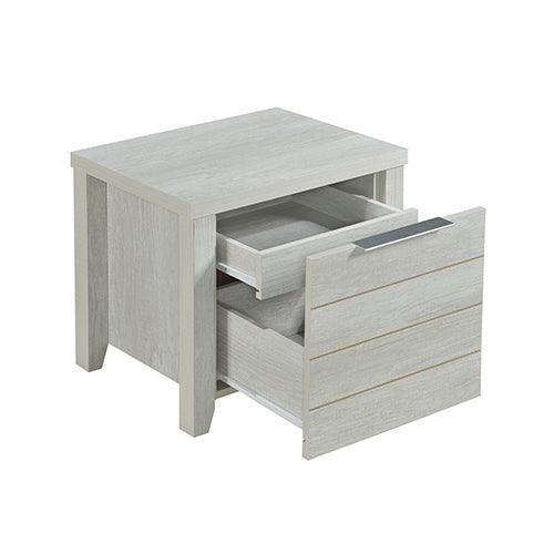 3 Pieces Bedroom Suite Natural Wood Like MDF Structure Queen Size White Ash Colour Bed, Bedside Table - John Cootes