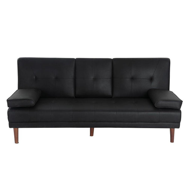 3 Seater Adjustable Sofa Bed With Cup Holder Black - John Cootes