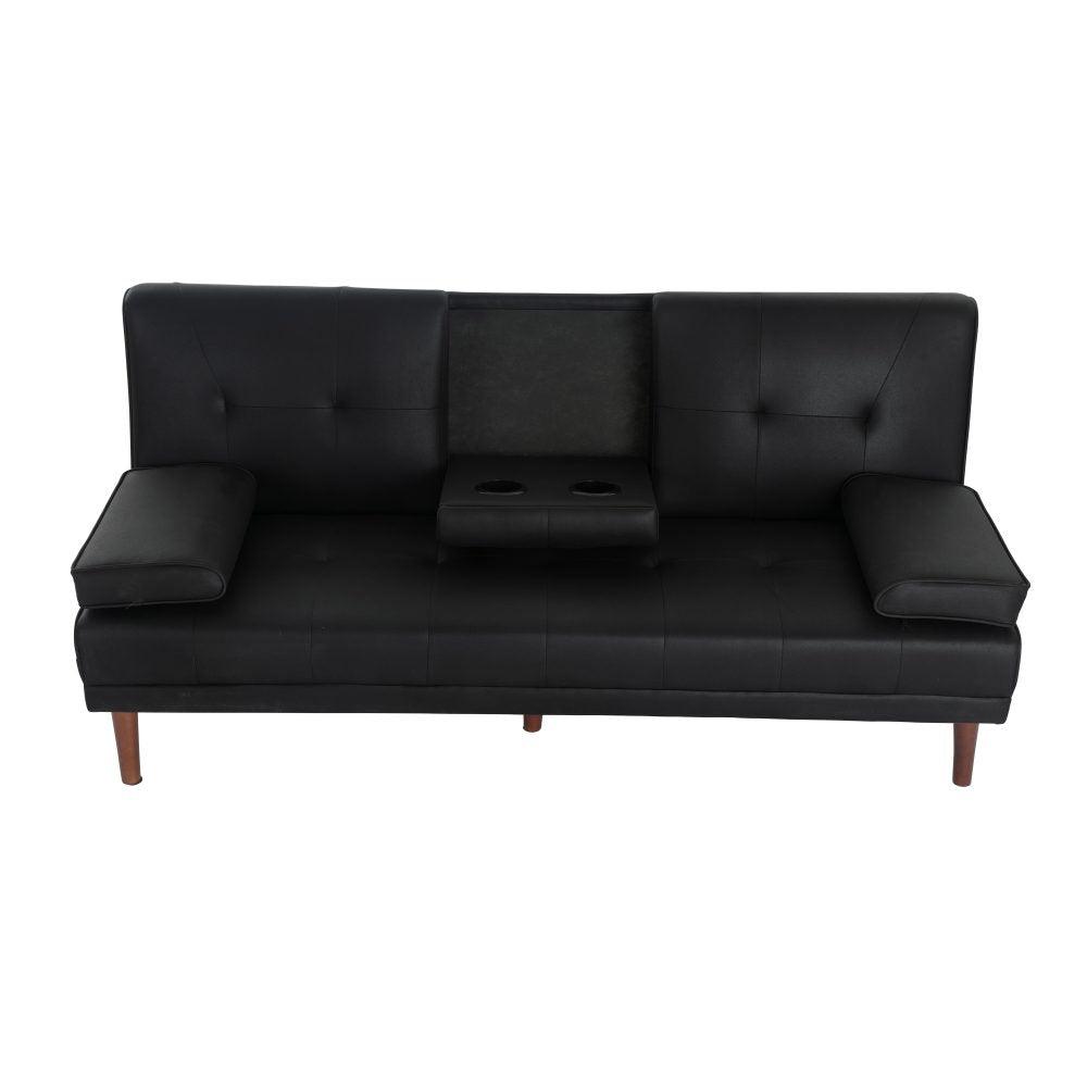 3 Seater Adjustable Sofa Bed With Cup Holder Black - John Cootes