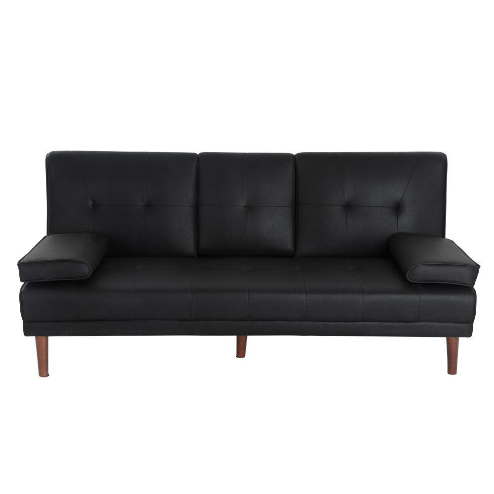 3 Seater Adjustable Sofa Bed With Cup Holder Black - John Cootes