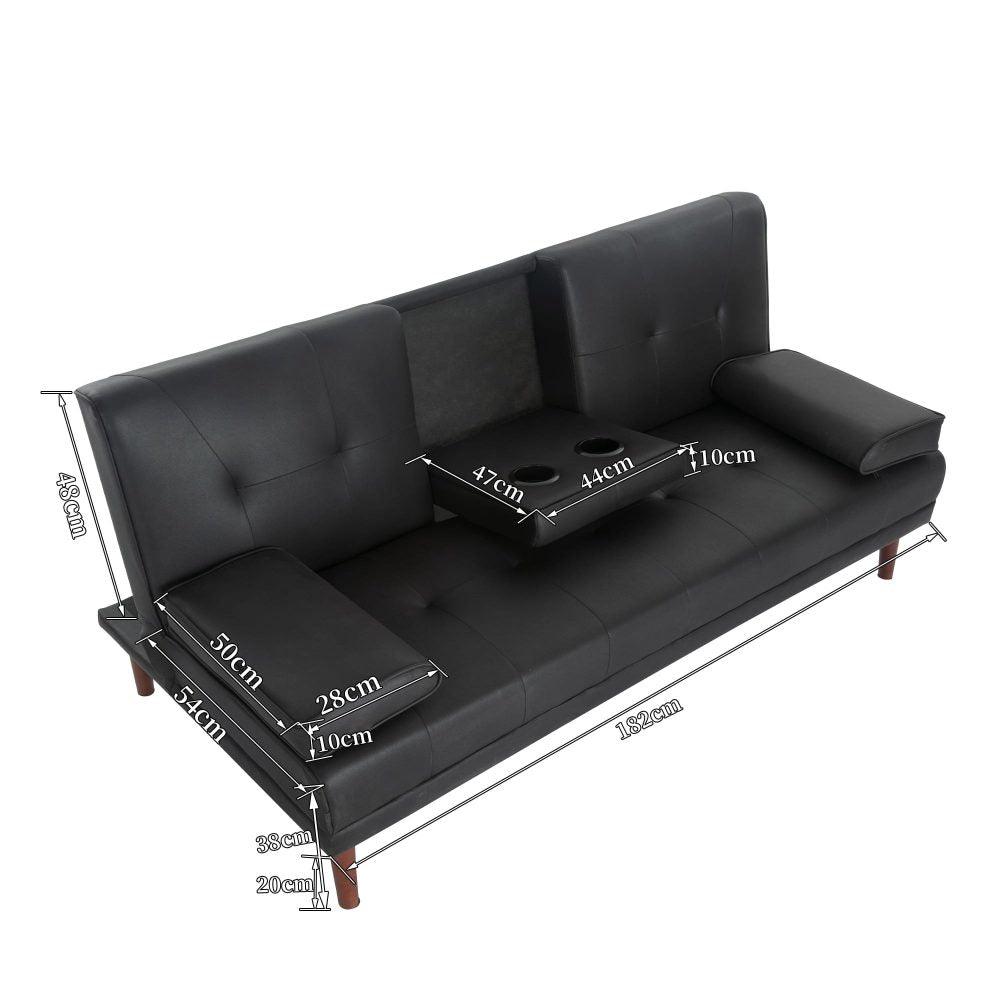 3 Seater Adjustable Sofa Bed With Cup Holder Black - John Cootes