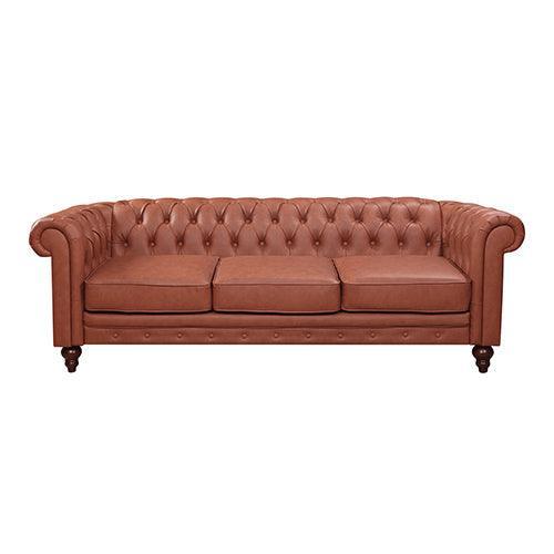3 Seater Brown Sofa Lounge Chesterfireld Style Button Tufted in Faux Leather - John Cootes