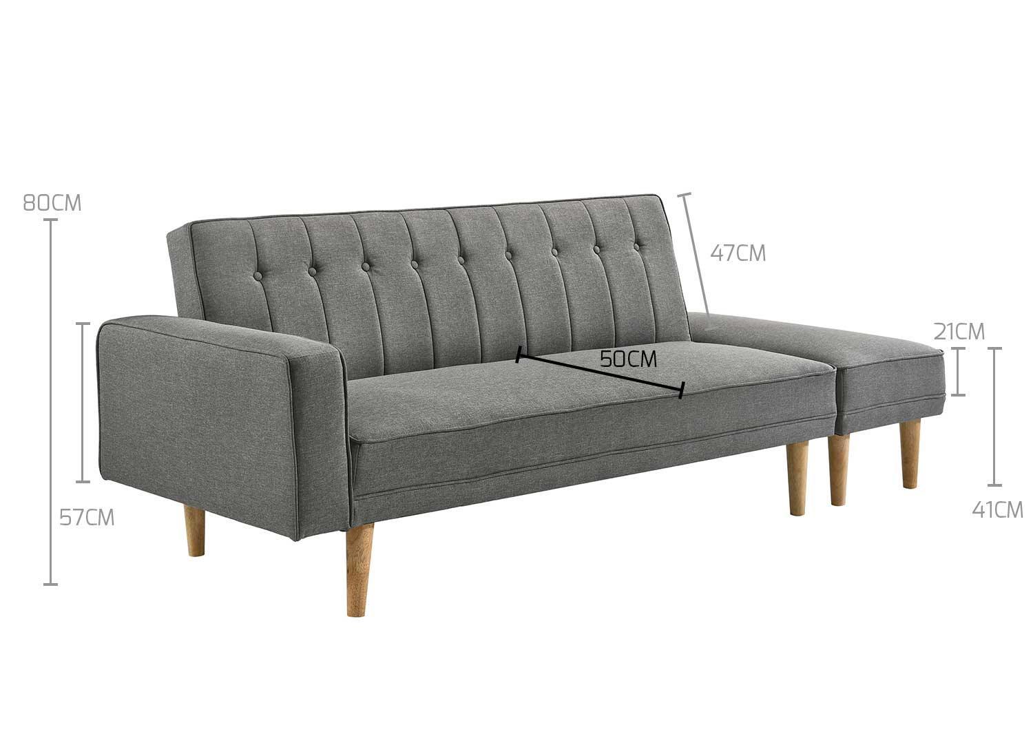 3 Seater Fabric Sofa Bed with Ottoman - Light Grey - John Cootes