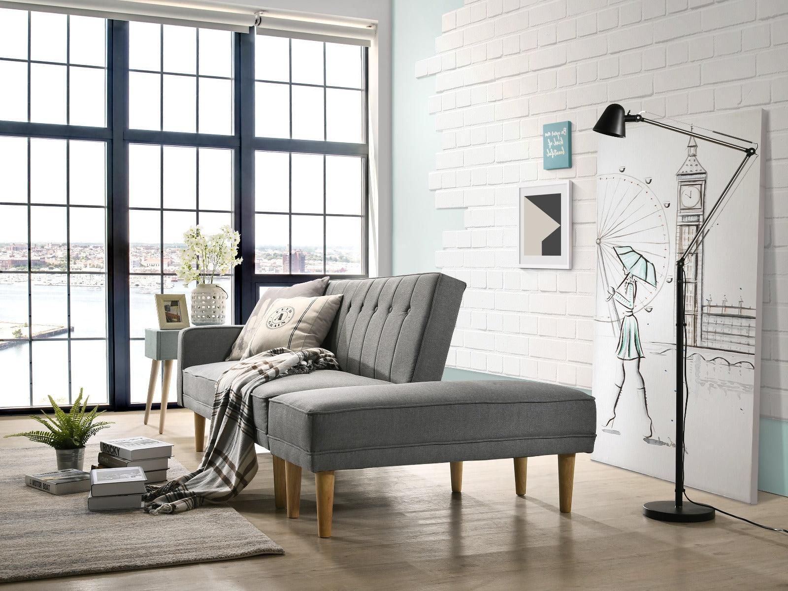 3 Seater Fabric Sofa Bed with Ottoman - Light Grey - John Cootes