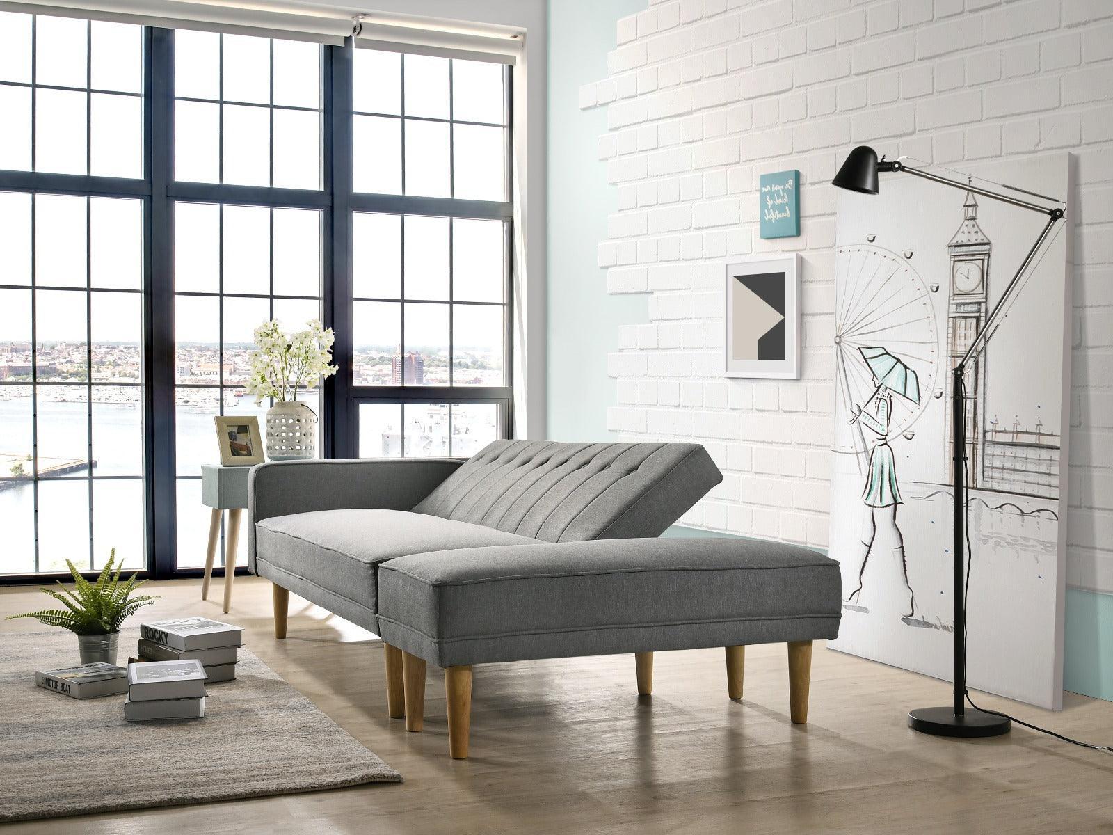 3 Seater Fabric Sofa Bed with Ottoman - Light Grey - John Cootes