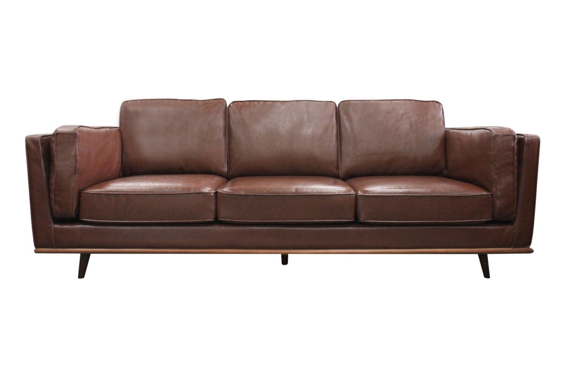 3 Seater Faux Sofa Brown Lounge Set for Living Room Couch with Wooden Frame - John Cootes