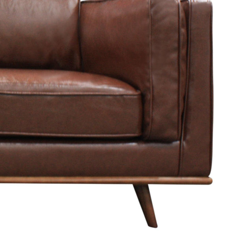 3 Seater Faux Sofa Brown Lounge Set for Living Room Couch with Wooden Frame - John Cootes