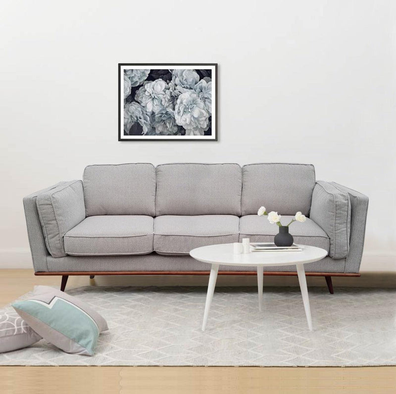 3 Seater Sofa Beige Fabric Modern Lounge Set for Living Room Couch with Wooden Frame - John Cootes