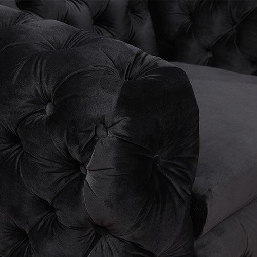 3 Seater Sofa Classic Button Tufted Lounge in Black Velvet Fabric with Metal Legs - John Cootes