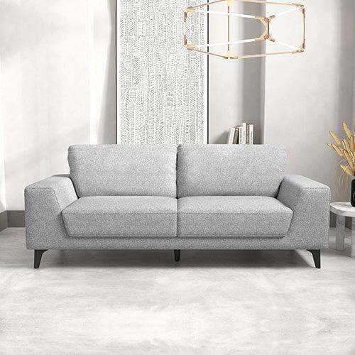 3 Seater Sofa Light Grey Fabric Lounge Set for Living Room Couch with Solid Wooden Frame Black Legs - John Cootes