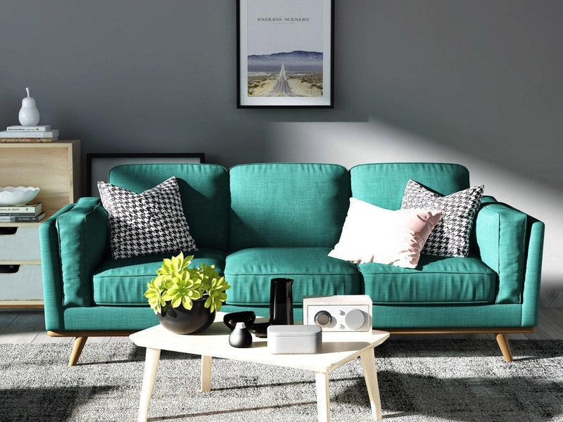 3 Seater Sofa Teal Fabric Lounge Set for Living Room Couch with Wooden Frame - John Cootes