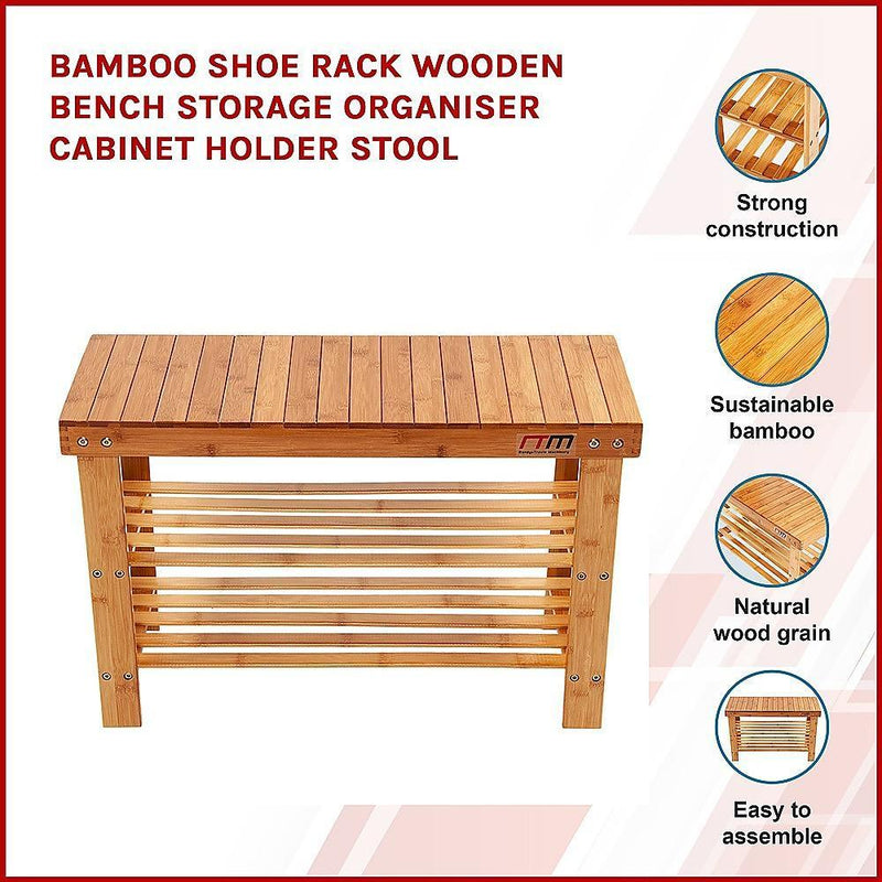 3 Tier Shoe Rack Bamboo Wooden Storage Shelf Stand Bench Cabinet Organiser - John Cootes