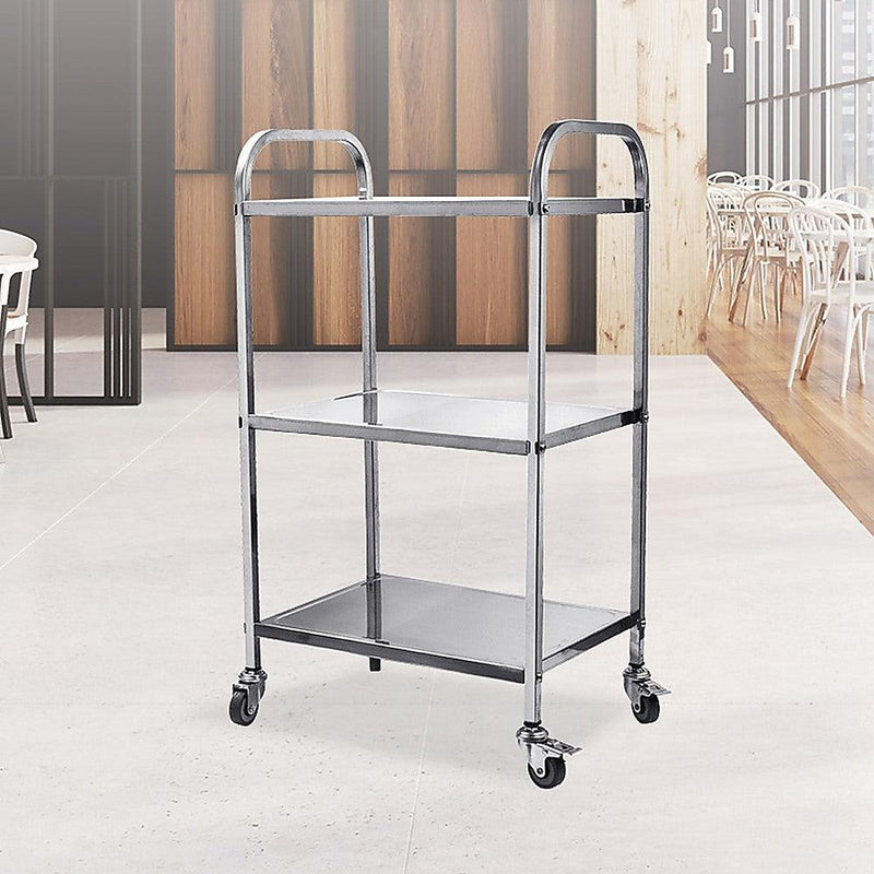 3 Tiers Food Trolley Cart Stainless Steel Utility Kitchen Dining Service - John Cootes