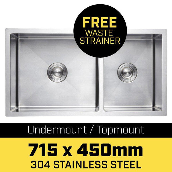 304 Stainless Steel Undermount Topmount Kitchen Laundry Sink - 715 x 450mm - John Cootes